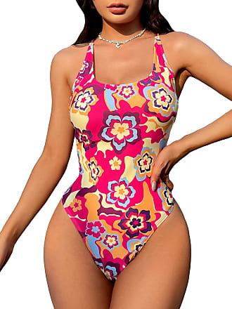 Floerns Women's Floral Print Monokini Swimwear Drawstring One Piece Swimsuit
