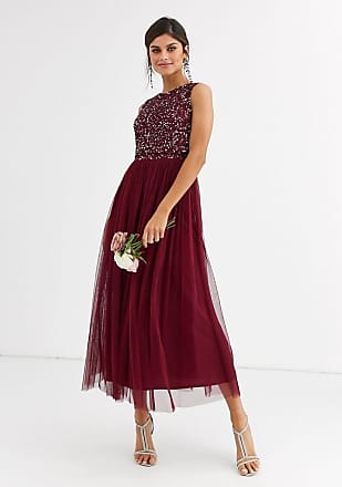 Maya Bridesmaid delicate sequin 2 in 1 midaxi dress in wine-Red