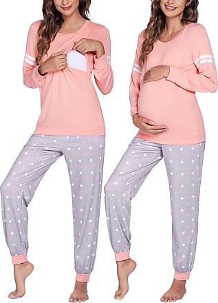 Ekouaer Materntiy & Nursing Pajamas Sets Long Sleeve Breatfeeding Pajamas with Jogger Pants for Hospital 