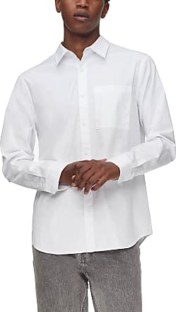 Calvin Klein Mens Solid Pocket Button-Down Easy Shirt, Brilliant White, Medium