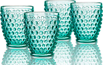 Elle Decor Bistro Croc 4 Pc Set Highball Dishwasher Safe Blue-Glass Elegant Barware and Drinkware 15.5 Oz