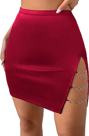 Rhinestone Fringe Buckle Skirt Red / 3XL
