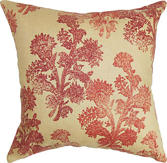 The Pillow Collection Duscha Floral Red Yellow Down Filled Throw Pillow