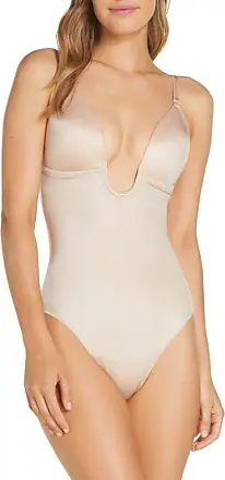 Suit Your Fancy Plunge Low-Back Mid-Thigh Bodysuit in Champagne