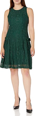 Gabby Skye Womens Sleeveless Round Neck Lace A-line Dress, Forest, 10