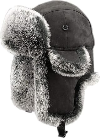 Mens ushanka Accessories Hats & Caps Winter Hats Trapper Hats Unisex indigo silver fox fur and black leather fur trooper hat 