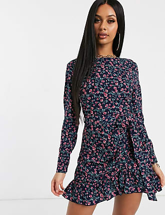 missguided high neck lace tea dress in floral in multi