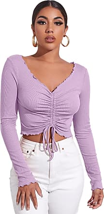 SOLY HUX Girl's Lettuce Trim Long Sleeve Tee Button Down Crop Top T Shirt 