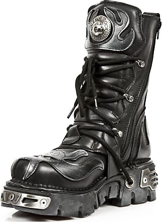 NEWROCK LADIES New Rock M.TR004-S1 Black Boot Leather Buckle Lace Knee Zip Boots 
