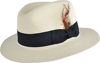 MAZ Straw Summer Panama Fedora Packable Trilby Hat with Stripey Band and Adjustable Sweatband 
