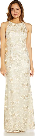 Adrianna Papell Womens Floral Embroidery Halter Gown, Ivory Multi, 12