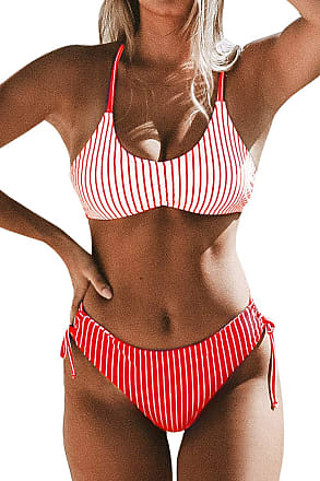 CUPSHE Women's Striped Back Hook Closure Bikini  