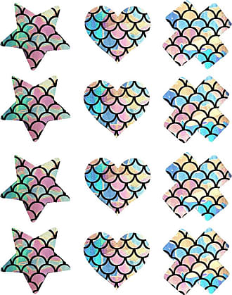 Soimiss 6 Pairs Disposable Mermaid Scale Pattern Nipple Covers Sparkly Breast Decals Sexy Colorful Shiny Nipple Sticker for Women Lady(Cross, Heart, Star, 2 P