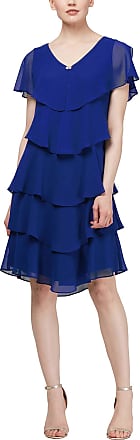 S.L. Fashions Womens Short Sleeve Solid Pebble Tiered Chiffon Dress (Missy and Petite), New Cobalt, 10