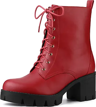 DOC MARTENS Alexandra red leather chunky heel lace-up combat boots