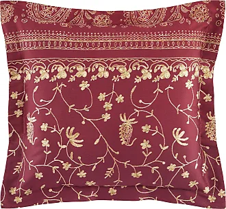Kissen aus Baumwolle mit Quasten, rot und ecrufarben, 45x45cm