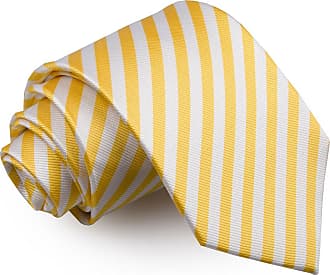 DQT Woven Thin Stripe White Yellow Formal Casual Mens Skinny Tie 