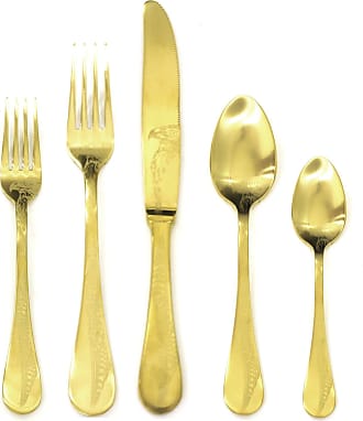 Mepra 1097CA22024 Oro Flatware Set, 24 Piece, Polished Gold Finish, Dishwasher Safe Cutlery 