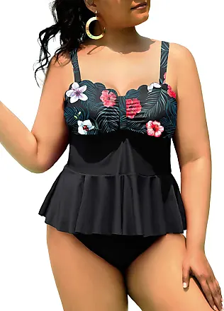  Yonique Women Two Piece Plus Size Tankini with Skirt Tummy  Control Bathing Suits High Neck Swimsuits Black M : Clothing, Shoes &  Jewelry