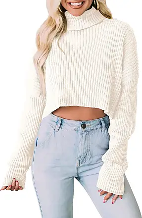 PRETTYGARDEN Fall Long Sleeve Cropped Sweaters for Women 2023 Off The  Shoulder V Neck Ruched Ribbed Knit Going Out Tops
