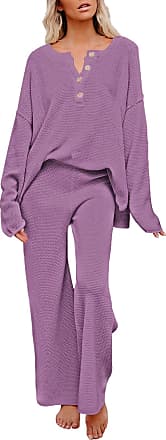 Viottiset Womens Knit 2 Piece Outfits Lounge Set Crop Top Sweatsuit Shorts Drawstring Long Sleeve 