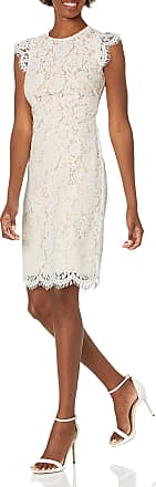 Vince Camuto Womens Lace Bodycon Dress with Scallop Sleeve, Ivory, 10