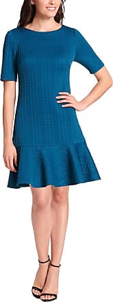 Jessica Howard Womens Ruffled Hem Jewel Neck Wear to Work Dress Blue 10