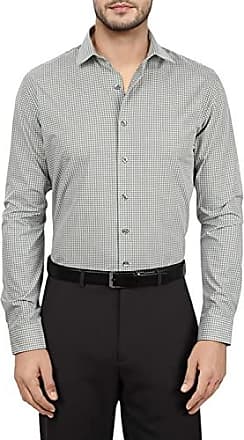 Kenneth Cole Reaction Unlisted by Kenneth Cole Mens Dress Shirt Slim Fit Checks and Stripes (Patterned), Ash Green, 14-14.5 Neck 32-33 Sleeve