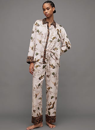 Women Brown  Grey Floral Notch Collar Shirt With Lounge Pants
