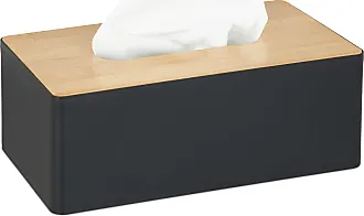 10 x Taschentuchbox, nachfüllbar, Badezimmer, Tücherbox, Bambus-Deckel,  Kunststoff, HBT: 10x23x13 cm, schwarz/natur