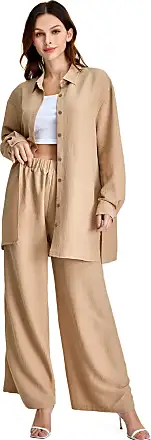  Floerns Women's 2 Piece Outfits Slit Hem Longline Blouse and  Wide Leg Pants Set Plain Beige XS : Clothing, Shoes & Jewelry
