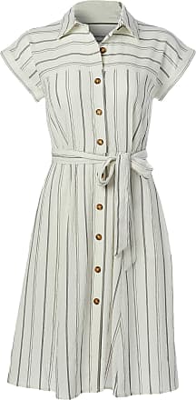 Calvin Klein Womens Short Sleeve Collared Dress with Button Down Front, White/Black, 4