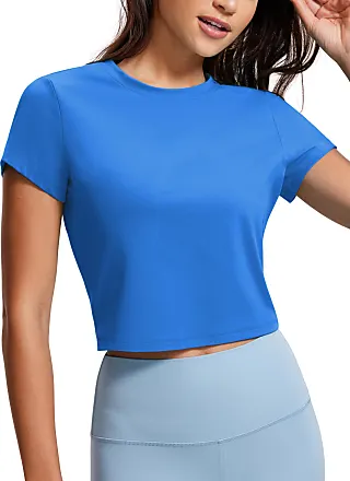 CRZ YOGA Butterluxe Womens Short Sleeve Double Lined Crop Tops Workout  T-Shirt
