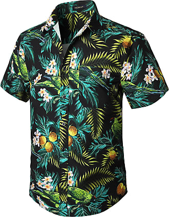 KYS  Mens L Hawaiian Shirt Blue Floral Short Sleeve Button Front Cotton Aloha EC 
