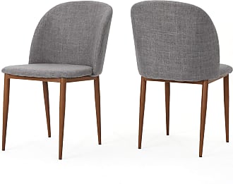 Christopher Knight Home Anastasia Fabric Dining Chairs, 2-Pcs Set, Light Grey / Light Walnut
