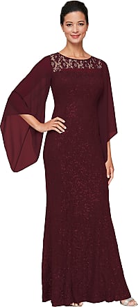 S.L. Fashions Womens Petite Long Sequin Dress with Capelet, Lace Fig, 10P