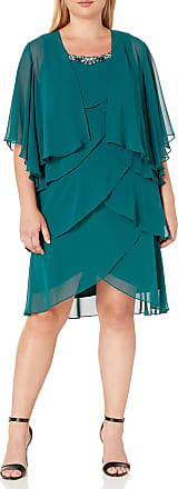 S.L. Fashions Womens Plus Size Chiffon Tier Jacket Dress with Bead Neck, Emerald, 14W