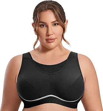 Wingslove Women's High Support Sports Bra Plus Size High Impact Wireless  Full Coverage Non Padded Bounce Control, Black 36DD 