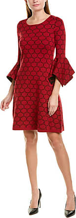 Gabby Skye Womens 3/4 Sleeve Scoop Neck Printed A-Line Sweater Dress, Eastern Ruby/Black, XL