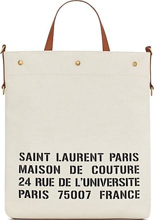 SAINT LAURENT  Logo-Print Herringbone Cotton-Canvas Tote Bag
