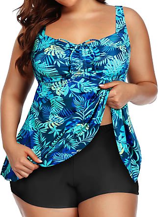 Yonique Plus Size Tankini Swimsuits for Women Blouson Tankini Tops with Swim  Shorts Two Piece Bathing Suits, Navy Blue, 