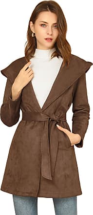 Allegra K Women's Faux Suede Hooded Winter Long Sleeve Belted Wrap Coat