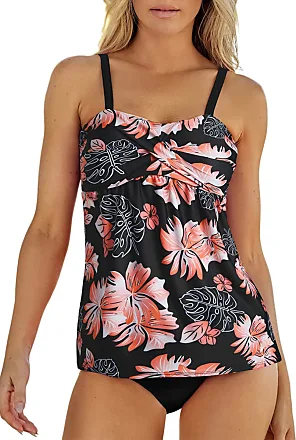 Modest Tankini Swimsuits for Women Two Piece Bathing Suits Floral Print  Tank Top with Boyshorts Tummy Control Swimming Suits X-Large Black