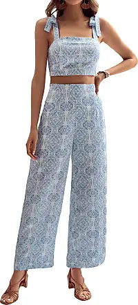 Floerns Women's Satin Tie Back Crop Cami Top with Pants Set Two