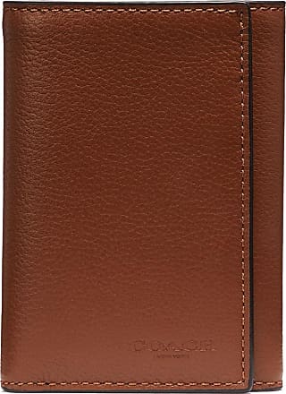 Coach Signature Stripe Brown Khaki Compact Wallet Snap Zip Around