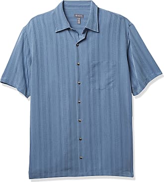 Van Heusen Mens Big & Tall Big Air Short Sleeve Button Down Poly Rayon Stripe Shirt, Forever Blue 1, 4X-Large Tall