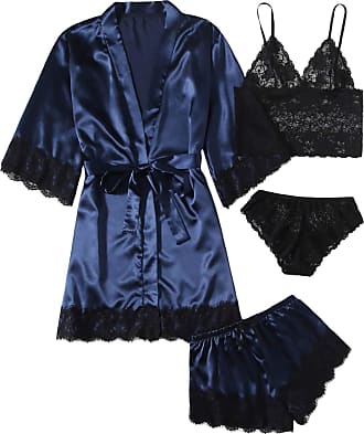 DIDK Womens Lace 3 Piece Satin Robe and Pajama Set with Robe Camisole Sleep Shorts 
