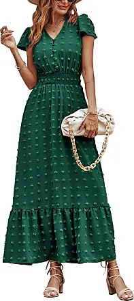  PRETTYGARDEN Summer Dresses for Women 2024 Casual Short Sleeve Maxi  Dress Swiss Dot V Neck Smocked A Line Flowy Long Dress(Army Green,Small) :  Clothing, Shoes & Jewelry