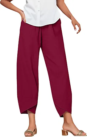 Cotton Linen Trousers Womens Summer Plus Size 3/4 Trousers for Women UK  Solid High Waisted Lightweight Trousers with Pockets Capri Pants