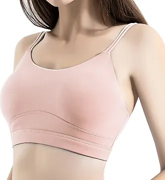 Womens Strappy Sports Bras Fitness Workout Padded Yoga Bra Criss Cross Back  Puff Pink Small